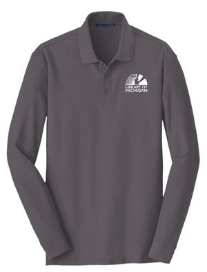 Custom Printed Apparel | Library of Michigan 2025 | Adult Unisex Long Sleeve Core Classic Pique Polo (Royal/Graphite) - Library of Michigan 25 - 18640