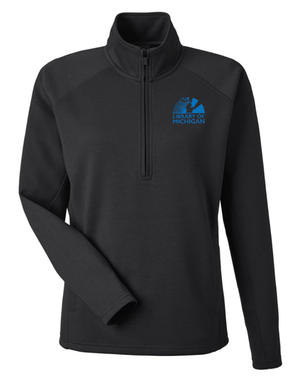 Custom Printed Apparel | Library of Michigan 2025 | Women's Apex Fleece Quarter - Zip Pullover (Black/Light Blue) - Library of Michigan 25 - 18640