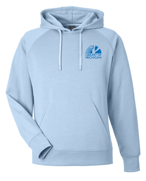 Custom Apparel - Screen Printing - Library of Michigan - Fleece Hooded Sweatshirt (Blue / Black) *Small Badge Design* - Library of Michigan - 17783