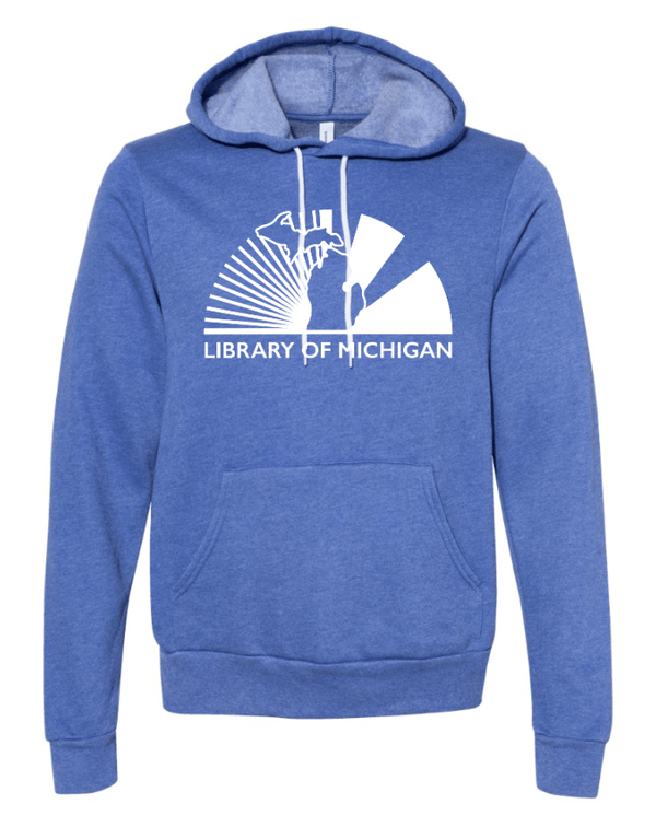 Custom Apparel - Screen Printing - Library of Michigan - Fleece Hoodie (Ash / Columbia Blue) - Library of Michigan - 17783