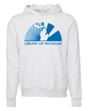 Custom Apparel - Screen Printing - Library of Michigan - Fleece Hoodie (Ash / Columbia Blue) - Library of Michigan - 17783