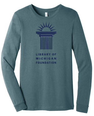Custom Printed Apparel | Library of Michigan Foundation | Adult Unisex Long Sleeve (Slate/Navy) - LofM Foundation 2026 - 18803