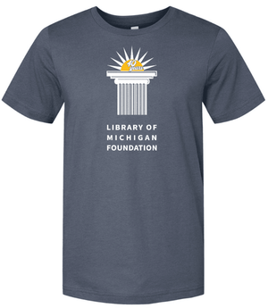 Custom Printed Apparel | Library of Michigan Foundation | Adult Unisex Navy T-Shirt "40th Anniversary Design" - LofM Foundation 2026 - 18803