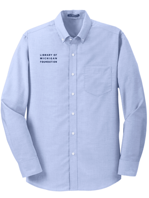 Custom Printed Apparel | Library of Michigan Foundation | Men's Oxford Blue Oxford Shirt - LofM Foundation 2026 - 18803