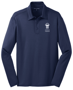 Custom Printed Apparel | Library of Michigan Foundation | Men's Silk Touch Performance Long Sleeve Polo (Grey/Navy) - LofM Foundation 2026 - 18803