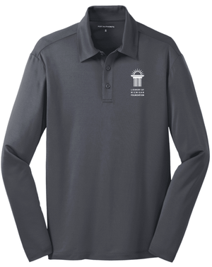 Custom Printed Apparel | Library of Michigan Foundation | Men's Silk Touch Performance Long Sleeve Polo (Grey/Navy) - LofM Foundation 2026 - 18803