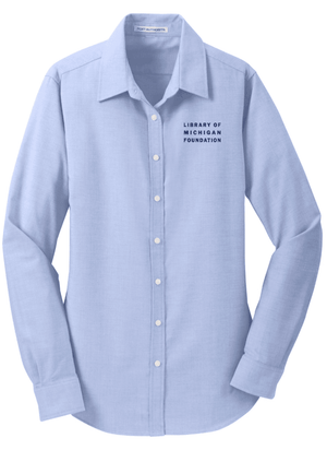 Custom Printed Apparel | Library of Michigan Foundation | Women's Oxford Blue Oxford Shirt - LofM Foundation 2026 - 18803