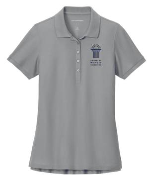 Custom Printed Apparel | Library of Michigan Foundation | Women's Pique Polo (Grey/Navy) - LofM Foundation 2026 - 18803
