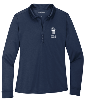 Custom Printed Apparel | Library of Michigan Foundation | Women's Silk Touch Performance Long Sleeve Polo (Grey/Navy) - LofM Foundation 2026 - 18803