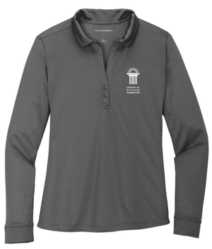 Custom Printed Apparel | Library of Michigan Foundation | Women's Silk Touch Performance Long Sleeve Polo (Grey/Navy) - LofM Foundation 2026 - 18803