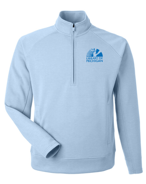 Custom Apparel - Screen Printing - Library of Michigan - Unisex Fleece Quarter Zip Pullover (Blue / Black) - Library of Michigan - 17783