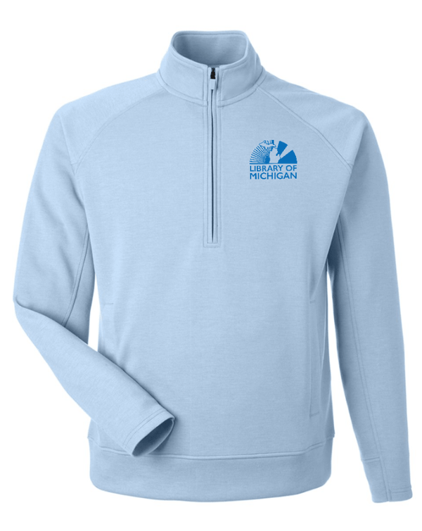 Custom Apparel - Screen Printing - Library of Michigan - Unisex Fleece Quarter Zip Pullover (Blue / Black) - Library of Michigan - 17783