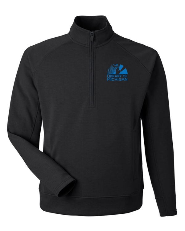 Custom Apparel - Screen Printing - Library of Michigan - Unisex Fleece Quarter Zip Pullover (Blue / Black) - Library of Michigan - 17783