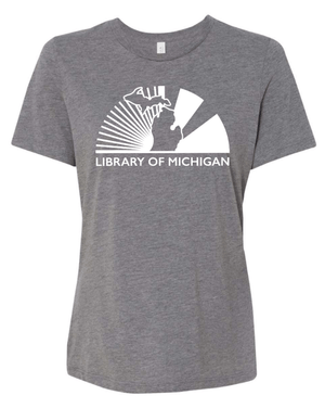 Custom Apparel - Screen Printing - Library of Michigan - Women's Relaxed Fit Triblend T-Shirt (Blue / Grey) - Library of Michigan - 17783