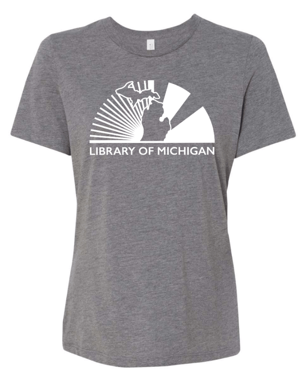 Custom Apparel - Screen Printing - Library of Michigan - Women's Relaxed Fit Triblend T-Shirt (Blue / Grey) - Library of Michigan - 17783