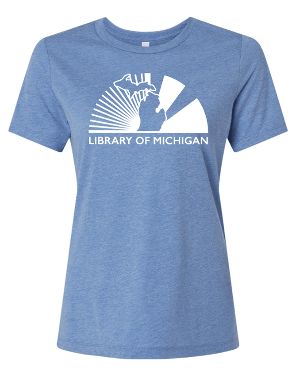 Custom Apparel - Screen Printing - Library of Michigan - Women's Relaxed Fit Triblend T-Shirt (Blue / Grey) - Library of Michigan - 17783