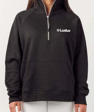 Custom Printed Apparel | Ludus - Women's Boxy Half Zip Fleece *Bleached Linen/ Black* - Ludus OD