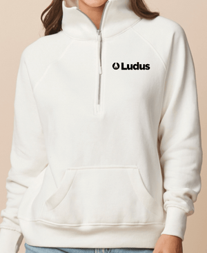 Custom Printed Apparel | Ludus - Women's Boxy Half Zip Fleece *Bleached Linen/ Black* - Ludus OD