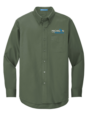 Custom Printed Apparel | MDE Fall 2025 - Men's Button - Up (Green/Purple) - MDE F25 - 18407