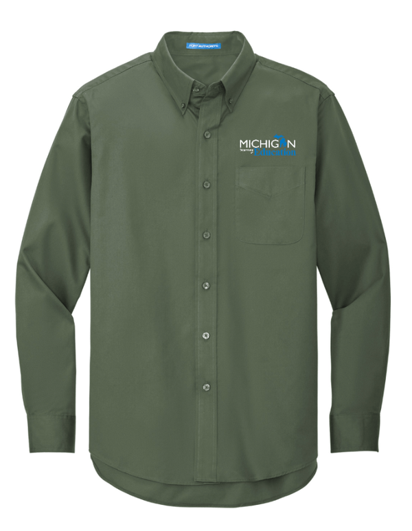 Custom Printed Apparel | MDE Fall 2025 - Men's Button - Up (Green/Purple) - MDE F25 - 18407