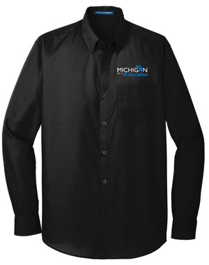 Custom Printed Apparel | MDE Fall 2025 - Men's Poplin Shirt (Black/Navy) - MDE F25 - 18407