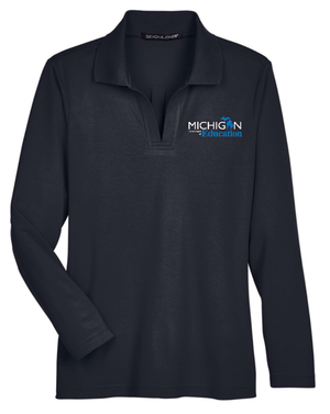 Custom Printed Apparel | MDE Fall 2025 - Women's Long Sleeve Polo (Black/Red) - MDE F25 - 18407