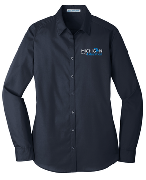 Custom Printed Apparel | MDE Fall 2025 - Women's Poplin Shirt (Black/Navy) - MDE F25 - 18407