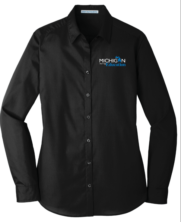 Custom Printed Apparel | MDE Fall 2025 - Women's Poplin Shirt (Black/Navy) - MDE F25 - 18407