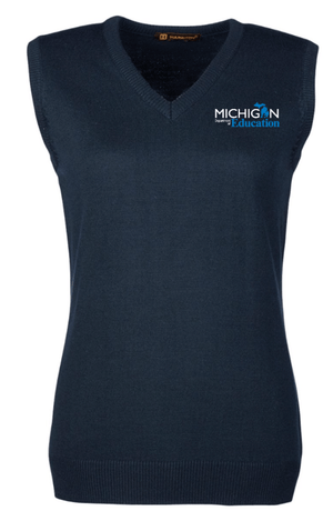 Custom Printed Apparel | MDE Fall 2025 - Women's V - Neck Sweater Vest (Grey/Navy) - MDE F25 - 18407
