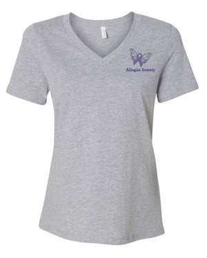 Custom Apparel - Screen Printing - MDHHS - Domestic Violence Awareness - Women's Relaxed Fit V - Neck T-Shirt (Purple, White, Grey) - MDHHS - 16784