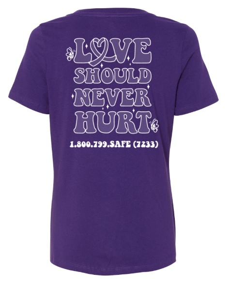 Custom Apparel - Screen Printing - MDHHS - Domestic Violence Awareness - Women's Relaxed Fit V - Neck T-Shirt (Purple, White, Grey) - MDHHS - 16784