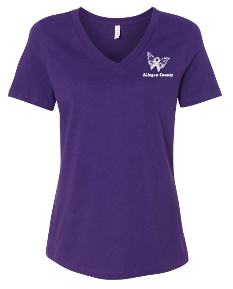 Custom Apparel - Screen Printing - MDHHS - Domestic Violence Awareness - Women's Relaxed Fit V - Neck T-Shirt (Purple, White, Grey) - MDHHS - 16784