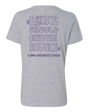 Custom Apparel - Screen Printing - MDHHS - Domestic Violence Awareness - Women's Relaxed Fit V - Neck T-Shirt (Purple, White, Grey) - MDHHS - 16784