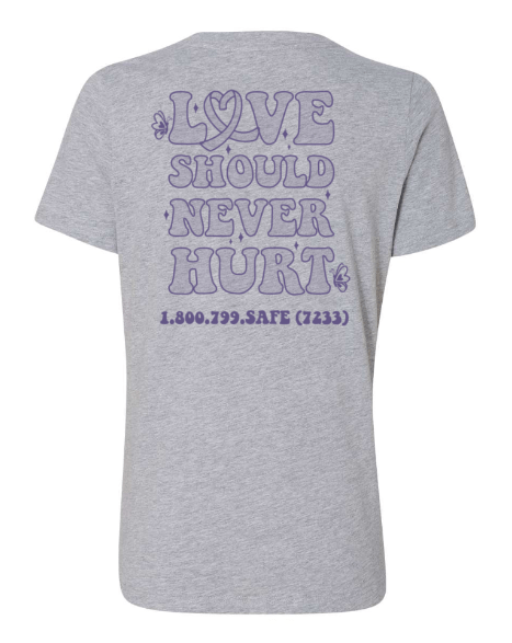 Custom Apparel - Screen Printing - MDHHS - Domestic Violence Awareness - Women's Relaxed Fit V - Neck T-Shirt (Purple, White, Grey) - MDHHS - 16784