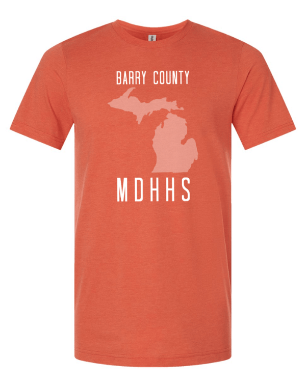 Custom Apparel - Screen Printing - MDHHS Gear - Allegan & Barry Co. - Adult Unisex Tee - State Design - (Multiple Colors Available) - Allegan & Barry County MDHHS - 17194