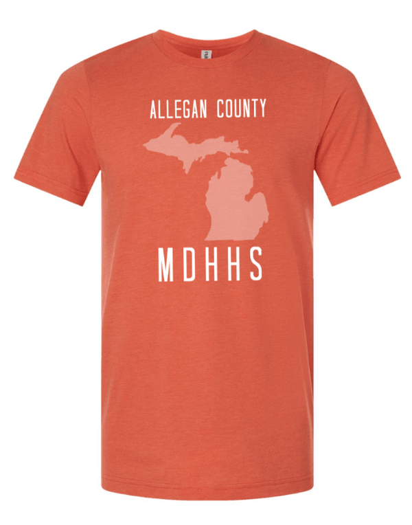 Custom Apparel - Screen Printing - MDHHS Gear - Allegan & Barry Co. - Adult Unisex Tee - State Design - (Multiple Colors Available) - Allegan & Barry County MDHHS - 17194