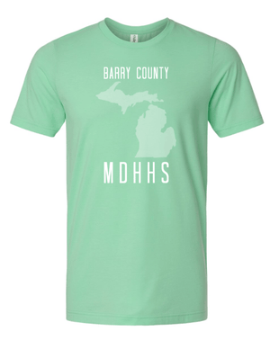 Custom Apparel - Screen Printing - MDHHS Gear - Allegan & Barry Co. - Adult Unisex Tee - State Design - (Multiple Colors Available) - Allegan & Barry County MDHHS - 17194