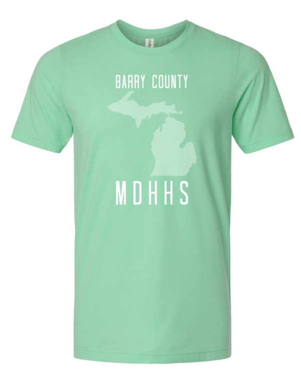 Custom Apparel - Screen Printing - MDHHS Gear - Allegan & Barry Co. - Adult Unisex Tee - State Design - (Multiple Colors Available) - Allegan & Barry County MDHHS - 17194