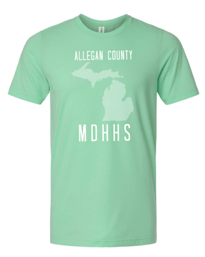 Custom Apparel - Screen Printing - MDHHS Gear - Allegan & Barry Co. - Adult Unisex Tee - State Design - (Multiple Colors Available) - Allegan & Barry County MDHHS - 17194