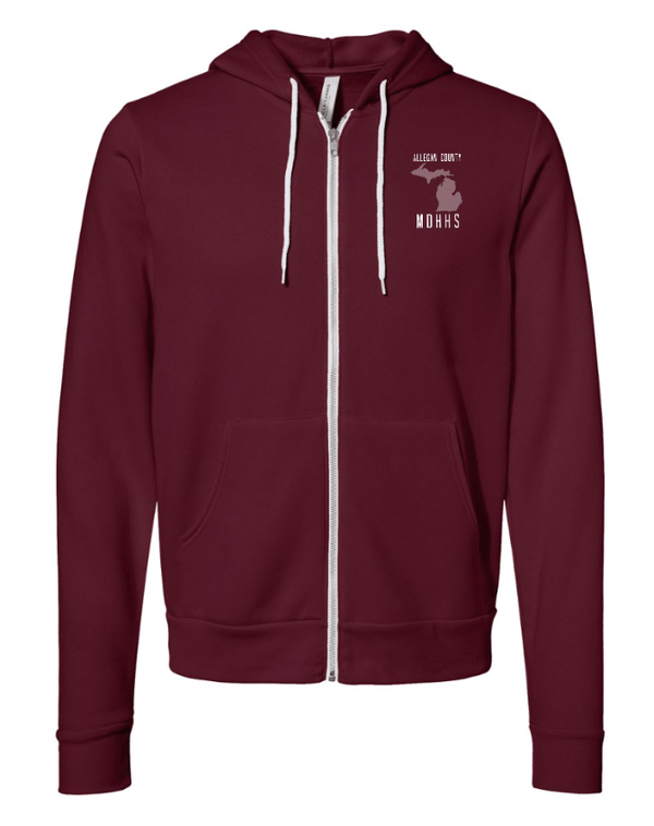 Custom Apparel - Screen Printing - MDHHS Gear - Allegan & Barry Co. - Fleece Full Zip Hoodie - State Design - (Multiple Colors Available) - Allegan & Barry County MDHHS - 17194