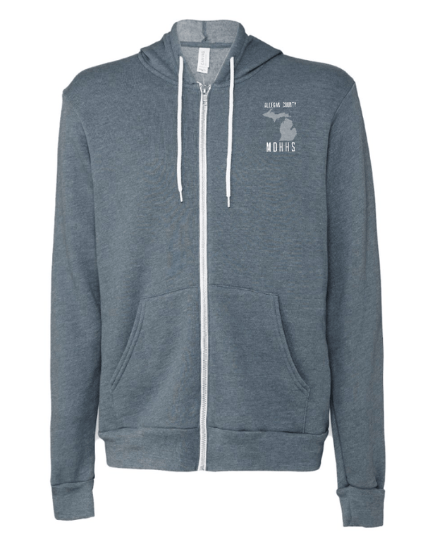Custom Apparel - Screen Printing - MDHHS Gear - Allegan & Barry Co. - Fleece Full Zip Hoodie - State Design - (Multiple Colors Available) - Allegan & Barry County MDHHS - 17194