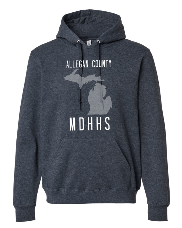Custom Apparel - Screen Printing - MDHHS Gear - Allegan & Barry Co. - Premium Hooded Sweatshirt - State Design - (Multiple Colors Available) - Allegan & Barry County MDHHS - 17194