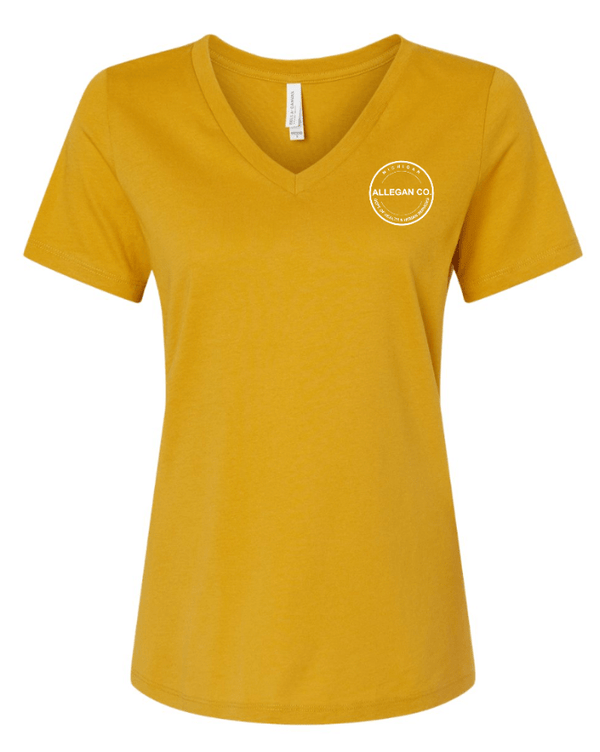 Custom Apparel - Screen Printing - MDHHS Gear - Allegan & Barry Co. - Women's Relaxed V - Neck Tee (Circle Logo Design) (Multiple Colors Available) - Allegan & Barry County MDHHS - 17194