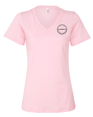 Custom Apparel - Screen Printing - MDHHS Gear - Allegan & Barry Co. - Women's Relaxed V - Neck Tee (Circle Logo Design) (Multiple Colors Available) - Allegan & Barry County MDHHS - 17194