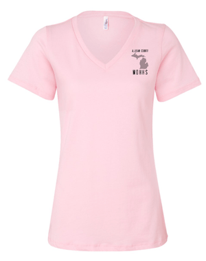 Custom Apparel - Screen Printing - MDHHS Gear - Allegan & Barry Co. - Women's Relaxed V - Neck Tee - State Design - (Multiple Colors Available) - Allegan & Barry County MDHHS - 17194