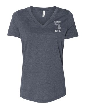 Custom Apparel - Screen Printing - MDHHS Gear - Allegan & Barry Co. - Women's Relaxed V - Neck Tee - State Design - (Multiple Colors Available) - Allegan & Barry County MDHHS - 17194