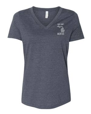 Custom Apparel - Screen Printing - MDHHS Gear - Allegan & Barry Co. - Women's Relaxed V - Neck Tee - State Design - (Multiple Colors Available) - Allegan & Barry County MDHHS - 17194