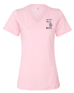 Custom Apparel - Screen Printing - MDHHS Gear - Allegan & Barry Co. - Women's Relaxed V - Neck Tee - State Design - (Multiple Colors Available) - Allegan & Barry County MDHHS - 17194