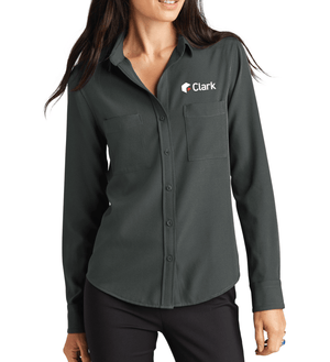 Custom Printed Apparel | Mercer+Mettle | Women's Stretch Crepe Long Sleeve Camp Blouse - Oxford - Clark Construction