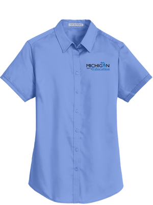 Custom Apparel - Screen Printing - Michigan Department of Education - Women's Short Sleeve Twill Shirt - Michigan Department of Education - 16367